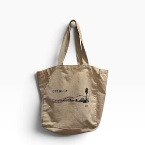 EREWHON Beige Canvas Tote with Scenic Print